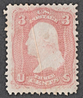 US # 65 *MINT NO GUM {"PRE-PRINTING PAPER FOLD VAR"} 3c WASHINGTON OF 1861 SERIE - Image 1 of 4
