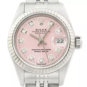 Rolex Ladies Datejust 69174 18K White Gold & Steel Pink Diamond Dial Watch - Picture 1 of 7