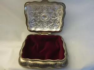 Silver Plated Red Felt Lined Trinket Jewelry Box - Picture 1 of 7