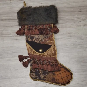 Weihnachtsstrumpf im viktorianischen Stil mit Kunstfell Goldboden und Quasten - Bild 1 von 2