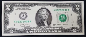 2017A $2 FANCY SERIAL NUMBER JUNE 23 2008 B-DAY ANNIVERSARY NOTE UNCIRCULATED - Picture 1 of 3