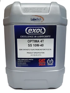 EXOL PREMIUM QUALITY SEMI SYNTHETIC 10W40 MOTORCYCLE OIL 4T 20LTR JASO MA2 SPEC - Picture 1 of 5