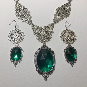 JUEGO DE PENDIENTES GRANDES COLGANTES GRAND FILIGRANA ST VERDE PLATA PL PLATA - Imagen 1 de 9
