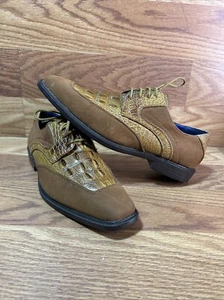ROBERTO CHILLINI STATUS Mens Oxford Dress Shoes 2-Tone Embossed Crocodile Sz 9 - Picture 1 of 9