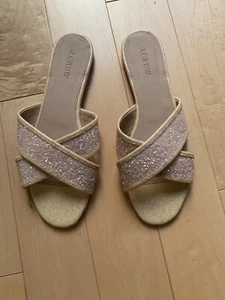 J Crew Sandalen 9,5 Glitzer Cora Criss Cross Buff Glitter Gold H7334 NEU Sandale - Bild 1 von 5