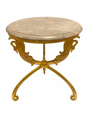 Mesa auxiliar estilo Imperio Francés bronce dorado y mármol Gueridon Foto 1 de 4