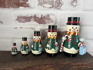 VTG Russian Nesting Dolls Snowmen Set Of 5 Wooden Decor Nostalgic Christmas - Imagen 1 de 14