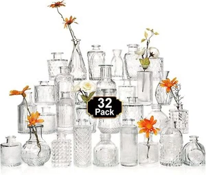 Glass Bud Vase Set of 32 Pcs Small Glass Vases for Flower Clear Home Table Decor - Picture 1 of 6