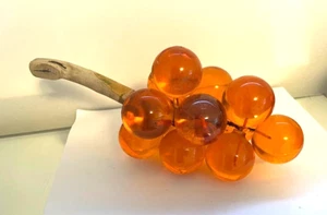 Large Mid Century Modern ORANGE Lucite 10" Glass Grape Cluster Nice Condition - Picture 1 of 2