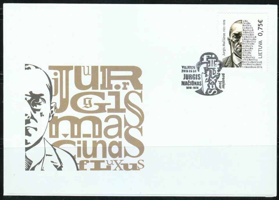 Lituania 2016 FDC George Maciunas artista lituano-estadounidense. comunidad Fluxus Foto 1 de 2
