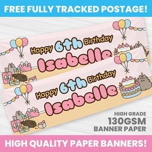 PERSONALISED CAT BIRTHDAY BANNER ANY NAME PARTY DECORATION KITTY CAT - Picture 1 of 3