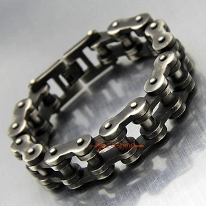 Heavy Gunmetal Tone Stainless Steel Motorcycle Bicycle Chain Link Men Bracelet - Picture 1 of 10