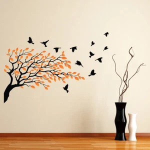 Birds Tree Orange Autumn Leaves Wall Sticker WS-46649 - Picture 1 of 12