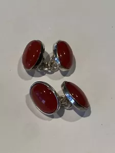 Naturale Corniola Gemma 925 Argento Sterling Gemelli Regalo per Lui - Foto 1 di 7