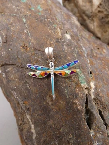 Dragonfly Southwestern Sterling Silver Small Pendant Multi Gemstone & Opal S18 - Picture 1 of 7