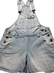 Mono con tirantes LEI Jean pantalones cortos para niños (M) azul denim bolsillos trabillas para cinturón usado - Imagen 1 de 13