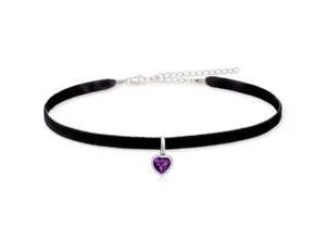 1.80 Carat Amethyst Heart Choker Necklace Sterling Silver and Black Valvet - Picture 1 of 3