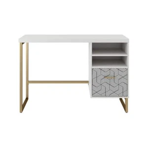 CosmoLiving by Cosmopolitan Writing Desk 19.49"x45"x27.8" White Metal w/Drawers - Picture 1 of 7
