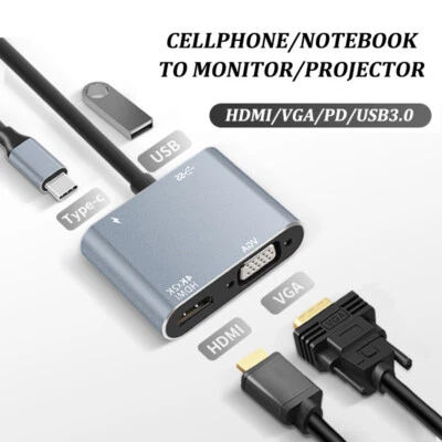 4In1 USB-C To HDMI 2K/4K VGA PD Hub Adapter for Samsung Galaxy S22/Apple Macbook - Image 1 of 4
