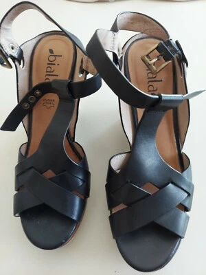 ZAPATOS/SANDALIAS MUJER BIALA CUERO HEBILLA TACÓN CUÑA NEGRO TALLA 6,5 M Foto 1 de 4