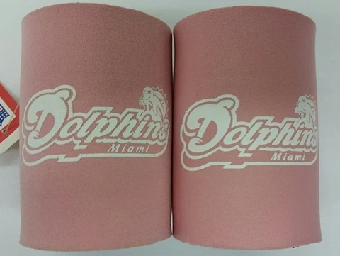 NFL Miami Dolphins CAN Cooler, Coozie, Koozie, Coolie (Lot of 2) PINK Cover