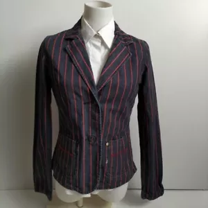 Ben Sherman Fitted Navy Blue Denim Cotton Red Striped Short Blazer Size XS 8 10 - Picture 1 of 8