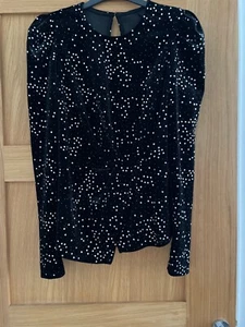 River Island Damen Langarm Samt & Rauten Top Größe 10 - Bild 1 von 5