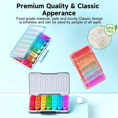 ZOKSI Pill Box 4 Times a Day Betife Weekly Pill Box Organisers 7 Day Tablet Organiser