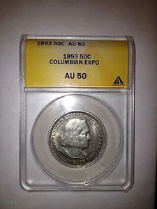 1893 KOLUMBIANISCHE Ausstellung 50 Cent MÜNZE ZERTIFIZIERT ANACS AU 50 SILBER   - Bild 1 von 4