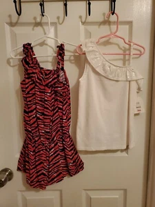Lot X2 Faded Glory Girls Pink Zebra Print Short/Jumper & White Shirt, Size 6-6x - Picture 1 of 5
