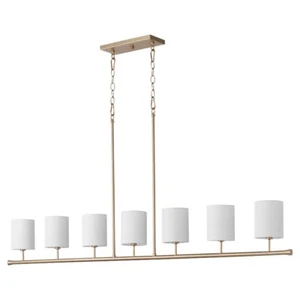 Quorum Harmony 7Lt Linear Chandelier, Aged Brass/White - 647-7-80 - Picture 1 of 1
