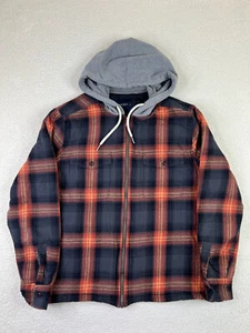 Lucky Brand Hooded Long Sleeve Overshirt Men's XL Gray Red Plaid Full Zip - Picture 1 of 11