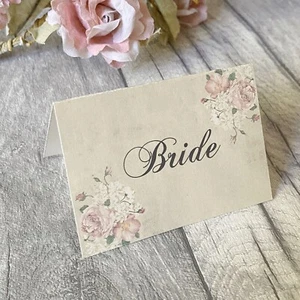 Wedding Table Guest Place Name Cards -  Vintage Flower style - set of 10 - Picture 1 of 3