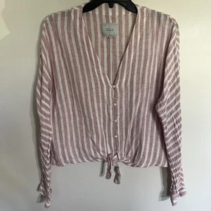 Top donna Rails Sloane righe rosa cravatta davanti misto lino taglia large - Foto 1 di 11