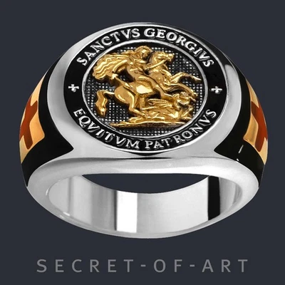 Saint St George Ring Holy Templar Patron Knight Dragon Silver 925 18KGold-plated - Image 1 of 4