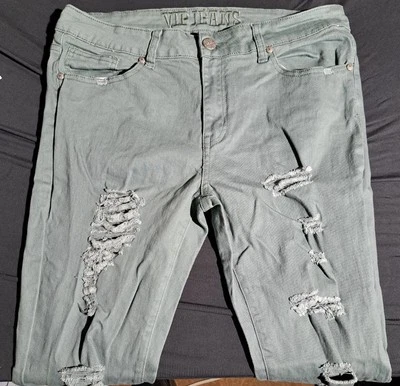 Pantalones de mezclilla VIP Jeans ajustados desgastados botones mosca VERDE talla 13/14 Foto 1 de 4