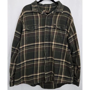 Camisa de franela Orvis XXL a cuadros verde marrón abotonada leñador al aire libre caza - Imagen 1 de 10