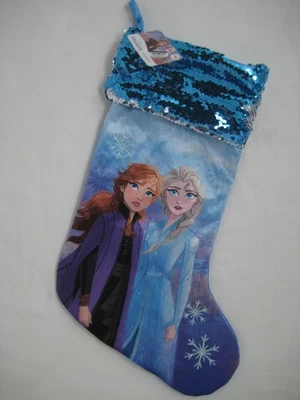 Medias de Navidad Disney Frozen II Elsa & Anna 18" brazalete de lentejuelas abatibles copos de nieve Foto 1 de 4