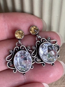 Bohemian Drop Earrings Carved Vintage Style Clear Yellow Crystal Zircon - Picture 1 of 4