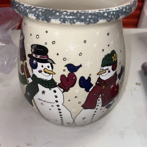 2001 HOME & GARDEN PARTY SNOWMAN Crock Utensil Holder VTG - Picture 1 of 6
