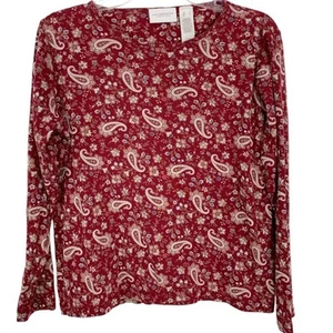 Liz Claiborne Women Top Shirt Long Sleeve Red Floral Boho Western Cottage Small - Picture 1 of 5