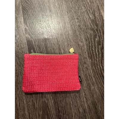 Ipsy Pink Woven Straw Cosmetic Bag Small Pouch with Heart Zipper Pull - Image 1 of 3