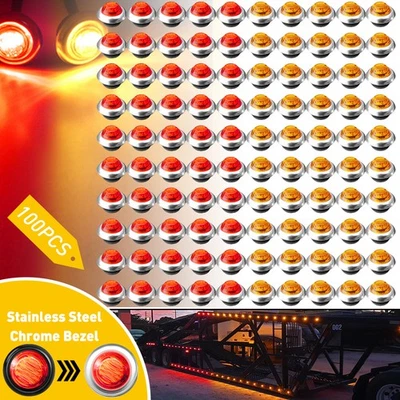 100x Amber + Red Set Side Marker Lights 3/4" Round LED Truck Trailer Bullets CUS - Image 1 of 4