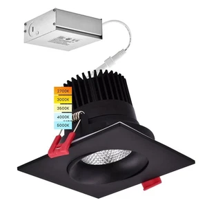 Luxrite 4 Inch Gimbal Square LED Recessed Light 5 Color Options Dimmable Black - Picture 1 of 7