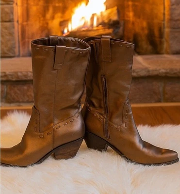 Coldwater Creek Cowboy Boots Bronze Metallic Womens Leather Mid Calf Sz. 8 M - Image 1 of 4