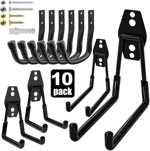 Paquete de 10 ganchos de pared de garaje de alta resistencia - ganchos utilitarios en J para colgar escaleras, bicicleta - Imagen 1 de 2