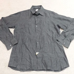 Agnes B Shirt Large Gray Solid 100% Linen Button Front Made in France - Picture 1 of 10