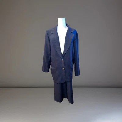 Alfred Dunner из двух частей юбка костюм темно-синий в тонкую полоску размер 16 эластичный пояс - Изображение 1 из 4