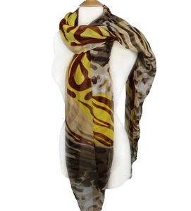 GORGEOUS Lightweight Silky Sheer Mustard Yellow Brown Zebra Animal Print Scarf - Picture 1 of 1