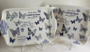 2 Blumen blau & weiß Schmetterling Melamin Schmuck Waschtisch 8 Zoll Paris Französisch - Bild 1 von 3